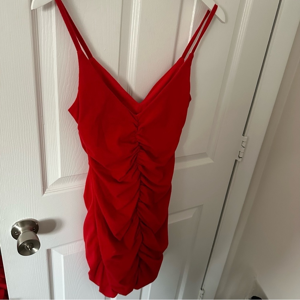 Red Ruched Dress - Picture 4 of 6